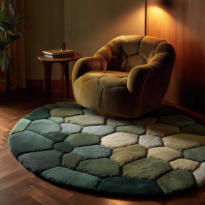 Translation missing: en.Handmade Wool Pebble Rug: Modern Green Earth Tone Carpet