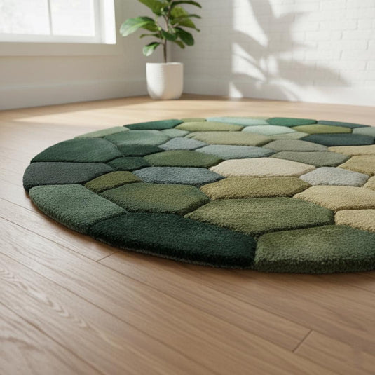 Translation missing: es.Handmade Wool Pebble Rug: Modern Green Earth Tone Carpet