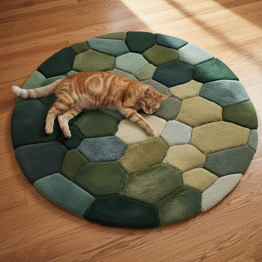 Translation missing: es.Handmade Wool Pebble Rug: Modern Green Earth Tone Carpet