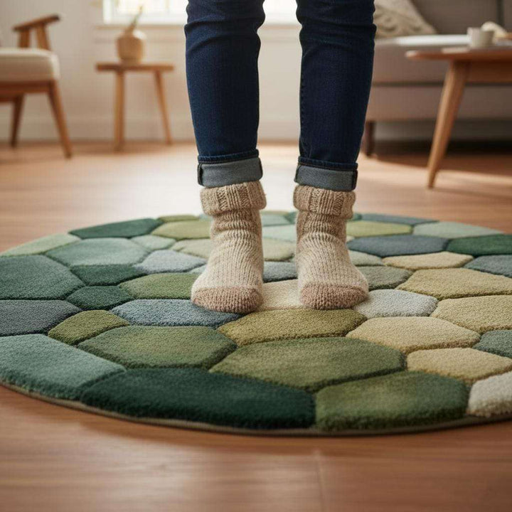 Translation missing: en.Handmade Wool Pebble Rug: Modern Green Earth Tone Carpet