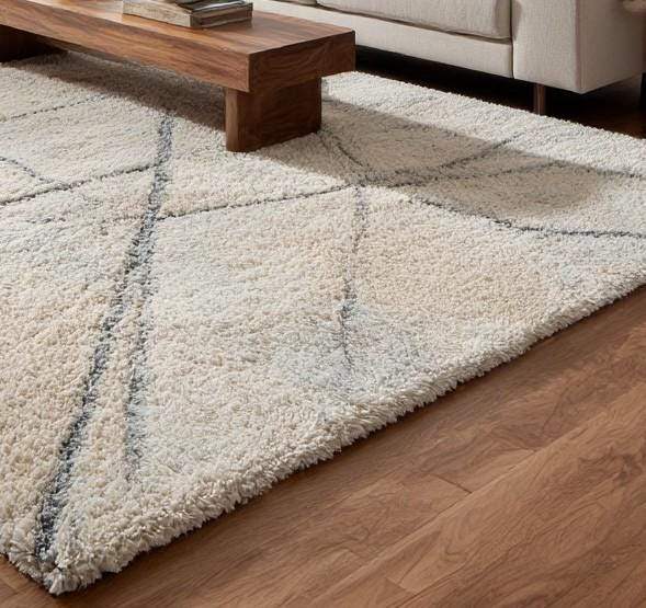 Translation missing: en.Handmade Wool Tufted Area Rug: Ivory Plush Geometric Design
