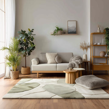 Translation missing: en.Handmade wool tufted rug with abstract sage green and beige patterns, 8x10, modern and elegant design