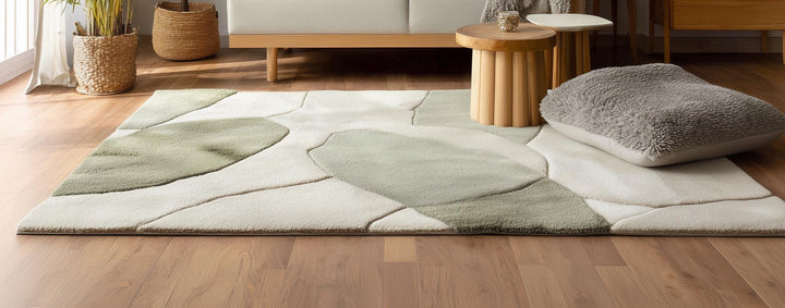 Translation missing: en.Handmade wool tufted rug 8x10 with abstract sage green and beige design