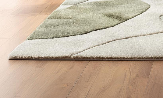 Translation missing: en.Handmade wool tufted rug with abstract sage green and beige patterns, 8x10, rectangular modern design