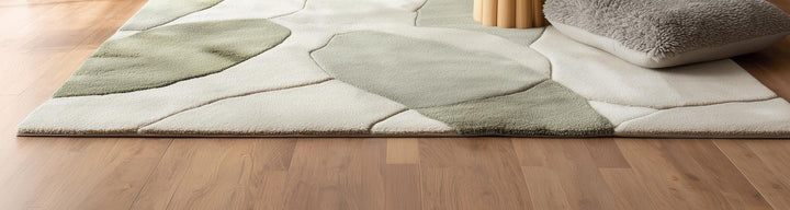 Translation missing: en.Handmade wool tufted rug with abstract sage green and beige patterns in 8x10 size