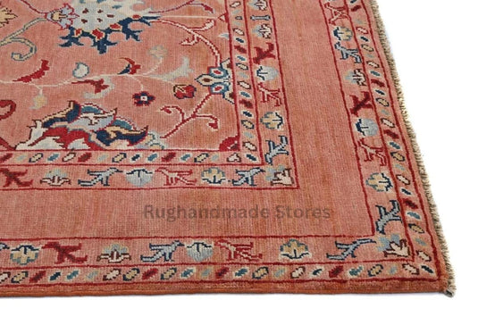 Translation missing: es.Handmade Wool Turkish Knot Rug: Pink &amp; Yellow Oushak Area Rug