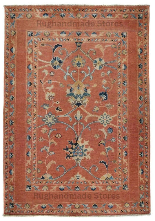 Translation missing: es.Handmade Wool Turkish Knot Rug: Pink &amp; Yellow Oushak Area Rug