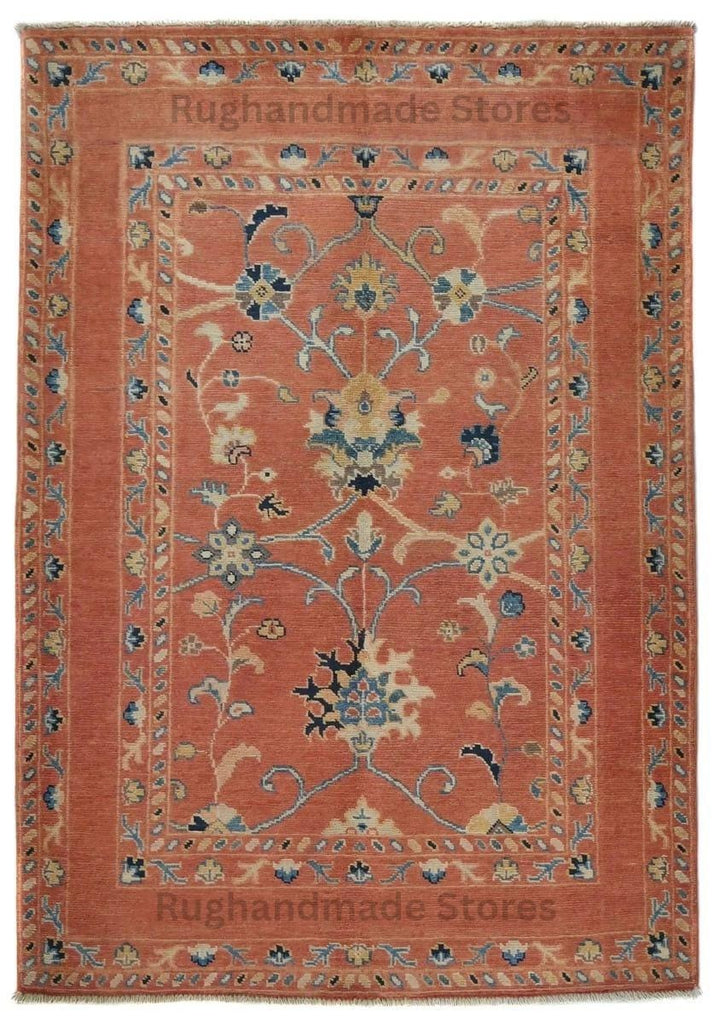 Translation missing: es.Handmade Wool Turkish Knot Rug: Pink &amp; Yellow Oushak Area Rug