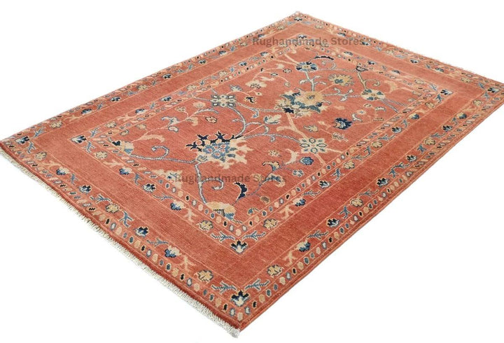 Translation missing: es.Handmade Wool Turkish Knot Rug: Pink &amp; Yellow Oushak Area Rug