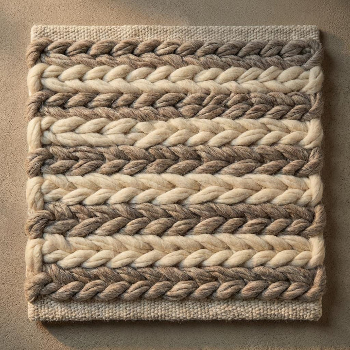 Translation missing: es.Handwoven Chunky Wool Braided Rug, Neutral Farmhouse Decor