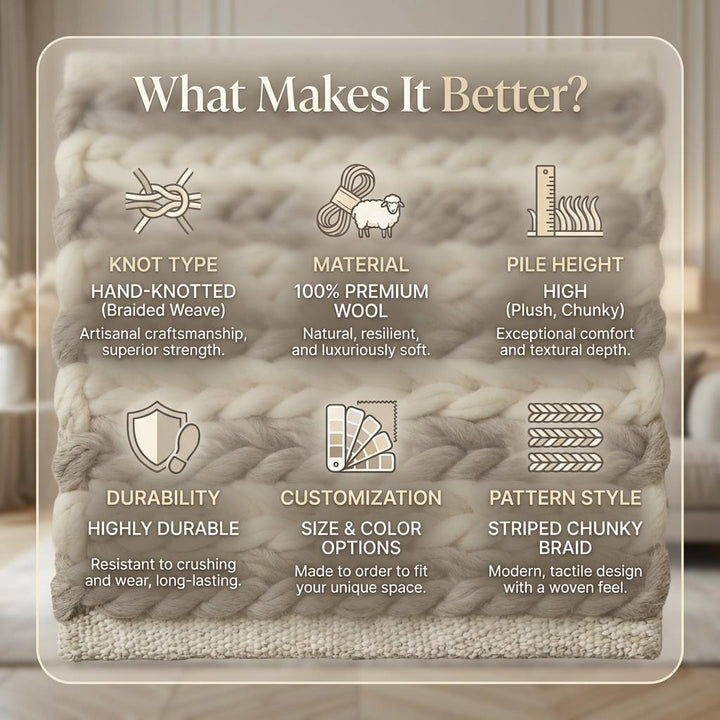Translation missing: es.Handwoven Chunky Wool Braided Rug, Neutral Farmhouse Decor