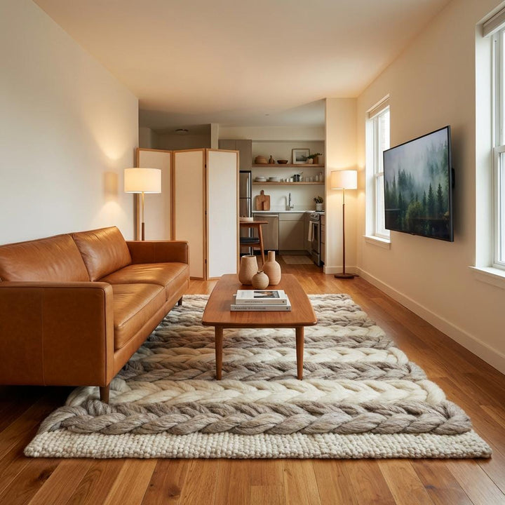 Translation missing: es.Handwoven Chunky Wool Braided Rug, Neutral Farmhouse Decor