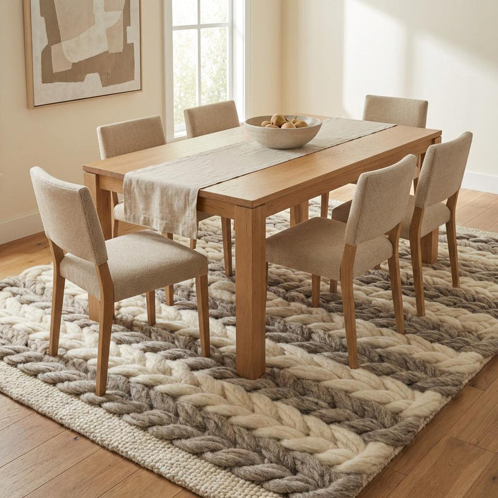 Translation missing: es.Handwoven Chunky Wool Braided Rug, Neutral Farmhouse Decor