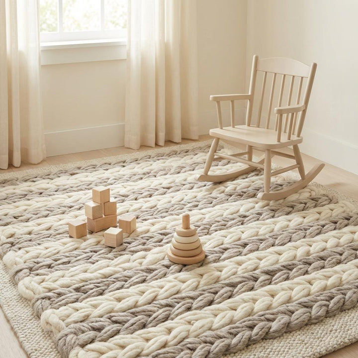 Translation missing: es.Handwoven Chunky Wool Braided Rug, Neutral Farmhouse Decor