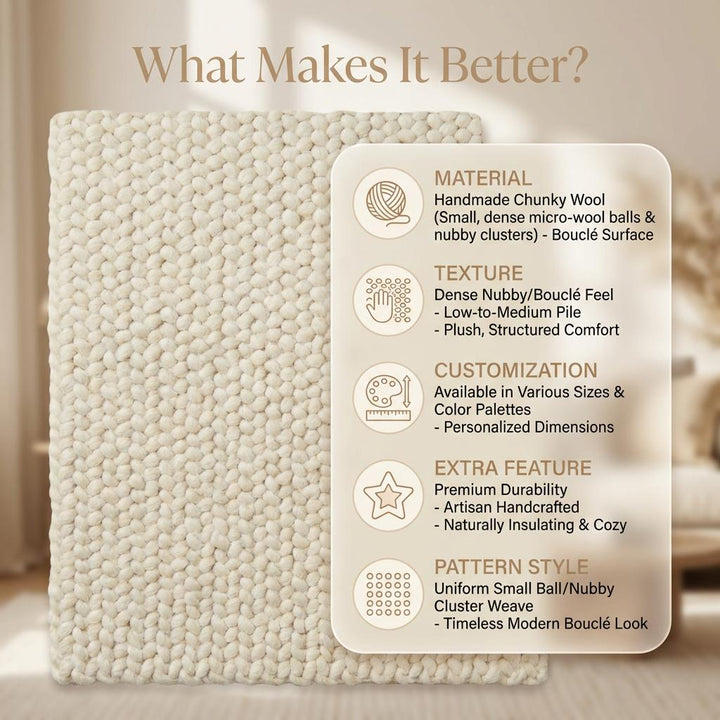 Translation missing: es.Handwoven Chunky Wool Rug, Cream Knit Scandinavian Decor