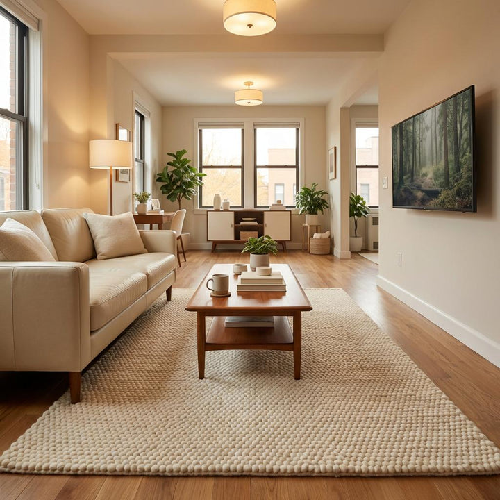 Translation missing: es.Minimalist chunky wool rug made from natural wool yarn for warm modern home styling