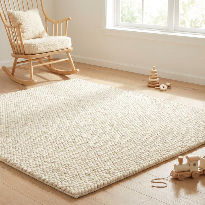 Translation missing: es.Handwoven Chunky Wool Rug, Cream Knit Scandinavian Decor