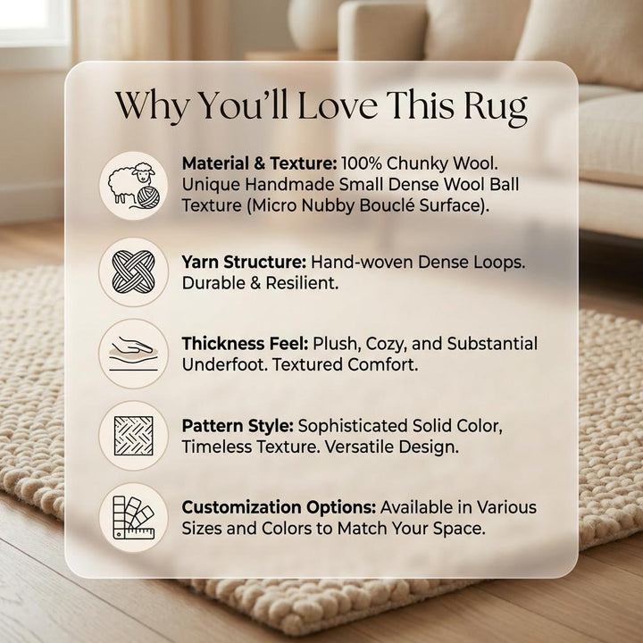 Translation missing: es.Handwoven Chunky Wool Rug, Cream Neutral Scandinavian Style