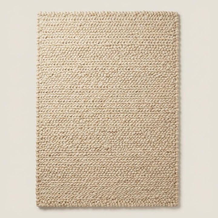 Translation missing: es.Handwoven chunky wool rug in beige and ivory tones, modern organic rug with textured surface