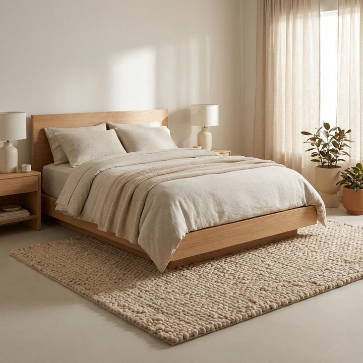 Translation missing: es.Handwoven Chunky Wool Rug, Cream Neutral Scandinavian Style