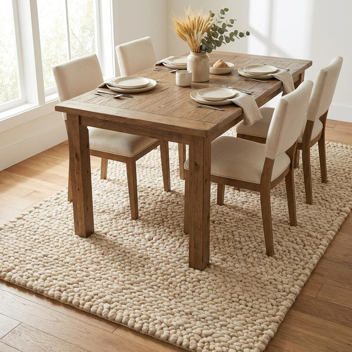 Translation missing: es.Modern neutral wool rug with chunky weave, cozy home décor rug for minimalist interiors