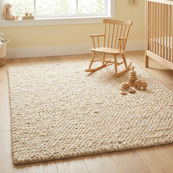 Translation missing: es.Scandinavian style chunky wool rug, cream wool floor rug with soft natural fibers