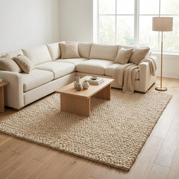 Translation missing: es.Handwoven Chunky Wool Rug, Cream Neutral Scandinavian Style