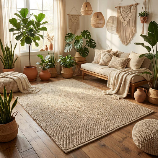 Translation missing: es.Textured wool rug detail highlighting thick soft fibers and handcrafted construction