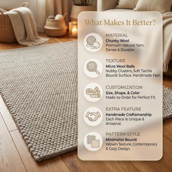 Translation missing: es.Handwoven Chunky Wool Rug | Neutral Gray, Scandinavian Farmhouse Decor