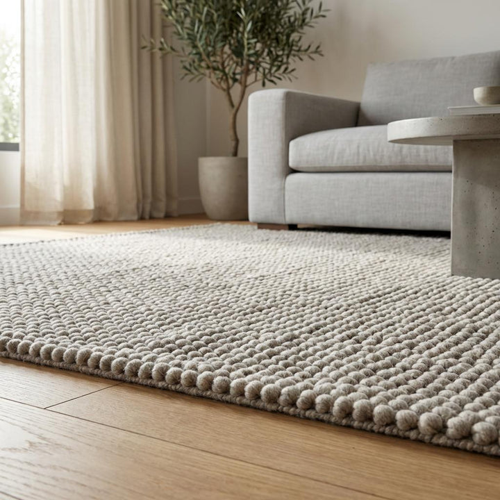Translation missing: es.Handwoven Chunky Wool Rug | Neutral Gray, Scandinavian Farmhouse Decor