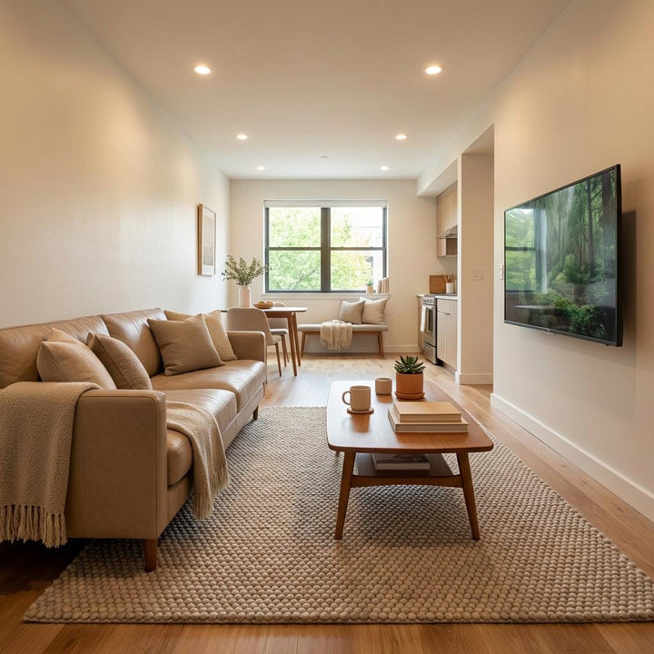 Translation missing: es.Artisan handwoven wool rug featuring chunky weave design, natural wool fibers, and warm minimalist style