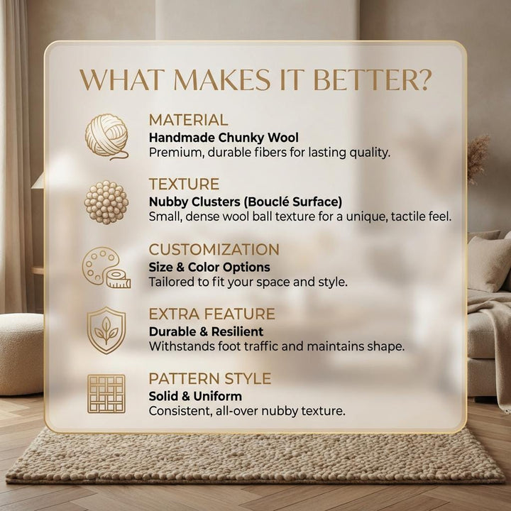 Translation missing: es.Handwoven Chunky Wool Rug, Neutral Loop Pile, Farmhouse Style