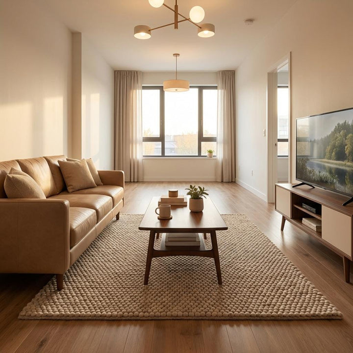 Translation missing: es.Handwoven Chunky Wool Rug, Neutral Loop Pile, Farmhouse Style