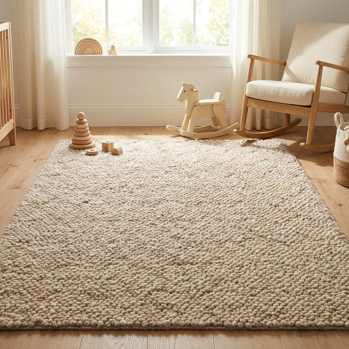 Translation missing: es.Handwoven Chunky Wool Rug, Neutral Loop Pile, Farmhouse Style