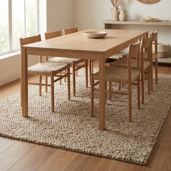 Translation missing: es.Handwoven Chunky Wool Rug, Neutral Loop Pile, Farmhouse Style