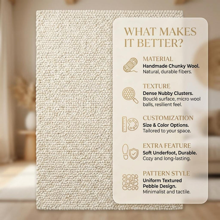 Translation missing: es.Handwoven Chunky Wool Rug, Neutral Scandinavian Decor
