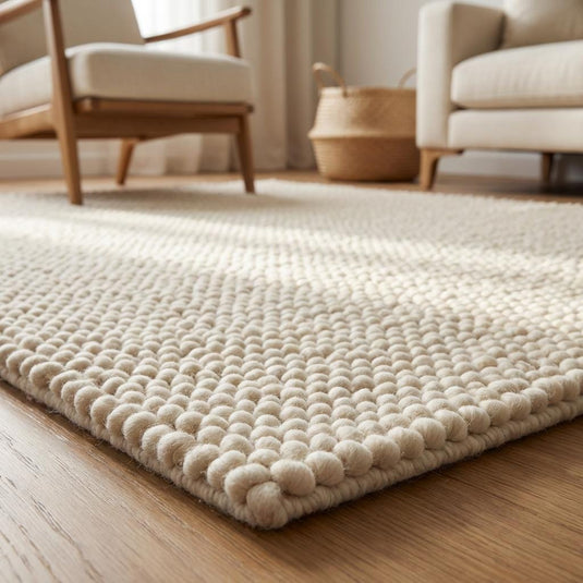 Translation missing: es.Handwoven Chunky Wool Rug, Neutral Scandinavian Decor