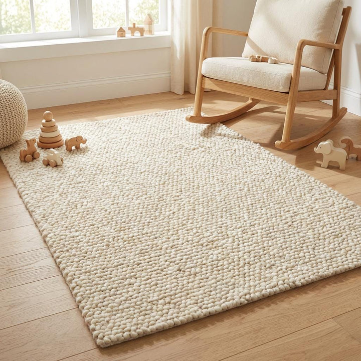 Translation missing: es.Chunky wool area rug texture shot, soft looped wool rug ideal for warm and inviting home styling