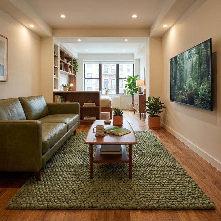 Translation missing: es.Handwoven Chunky Wool Rug, Sage Green Scandinavian Decor