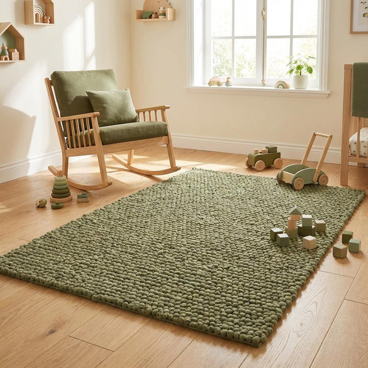 Translation missing: es.Handwoven Chunky Wool Rug, Sage Green Scandinavian Decor