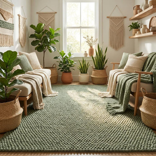 Translation missing: es.Cozy chunky wool area rug made from natural wool, soft textured rug ideal for bedroom or reading nook
