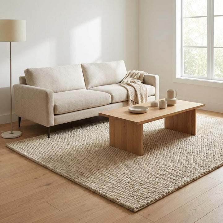 Translation missing: es.Handwoven Chunky Wool Rug, Textured Neutral Scandinavian Decor