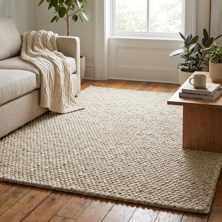 Translation missing: es.Handwoven Chunky Wool Rug, Textured Neutral Scandinavian Decor