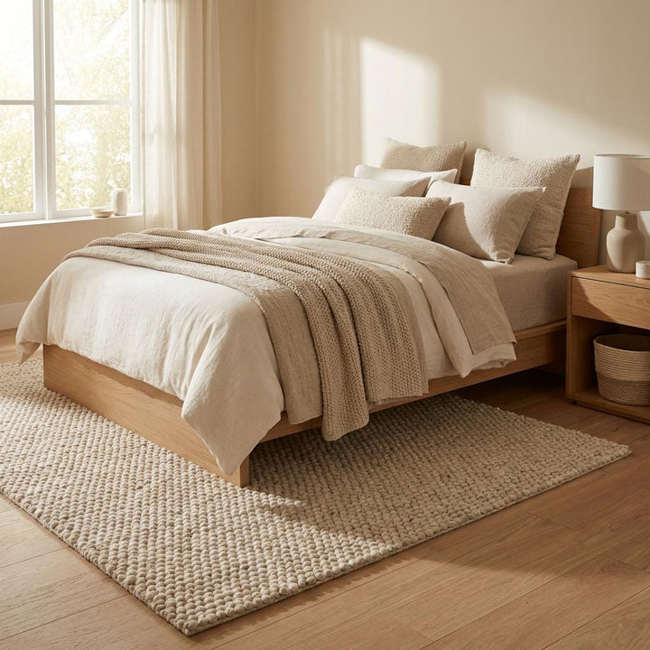 Translation missing: es.Neutral chunky wool rug for Scandinavian and farmhouse interiors, durable handwoven floor rug