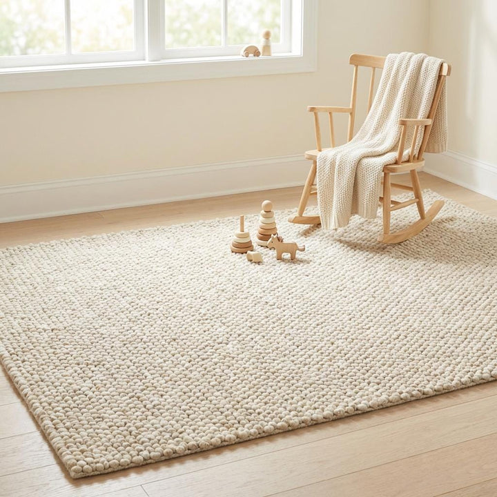 Translation missing: es.Handwoven Chunky Wool Rug, Textured Neutral Scandinavian Decor