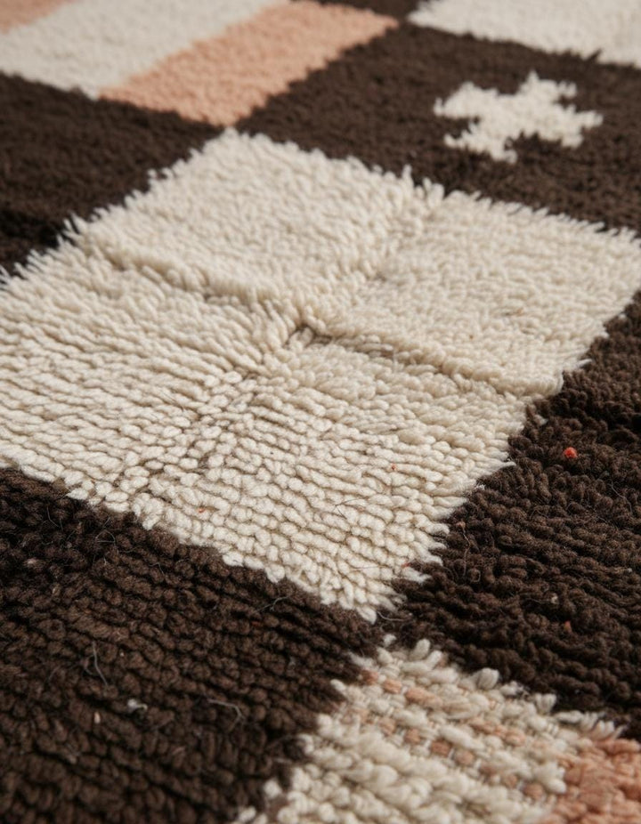 Translation missing: es.Handwoven Moroccan Berber Shag Rug — Cream &amp; Chocolate Checker Wool Area Rugs, Rug for Living Room, Boho Carpet, Teppich