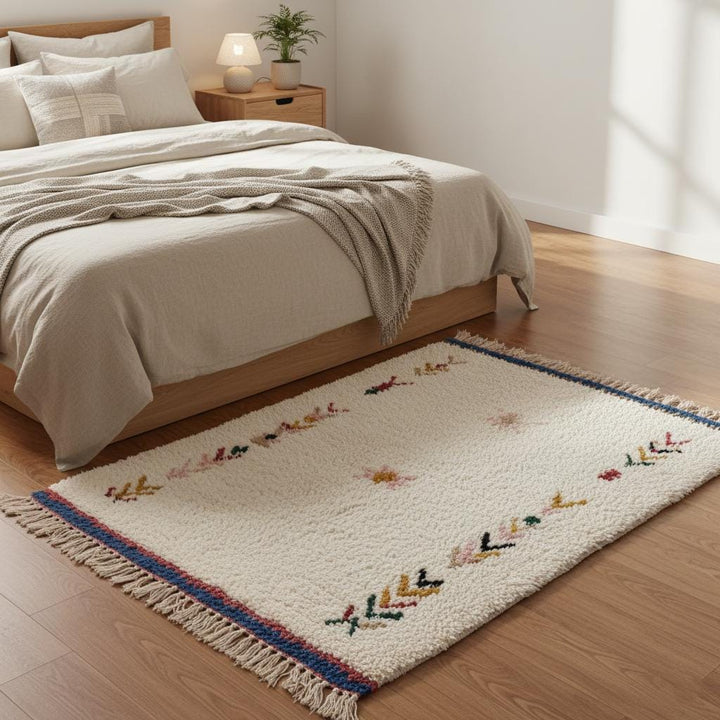 Translation missing: es.Handwoven Moroccan Wool Rug – Cream Berber Carpet, Tribal Boho Decor