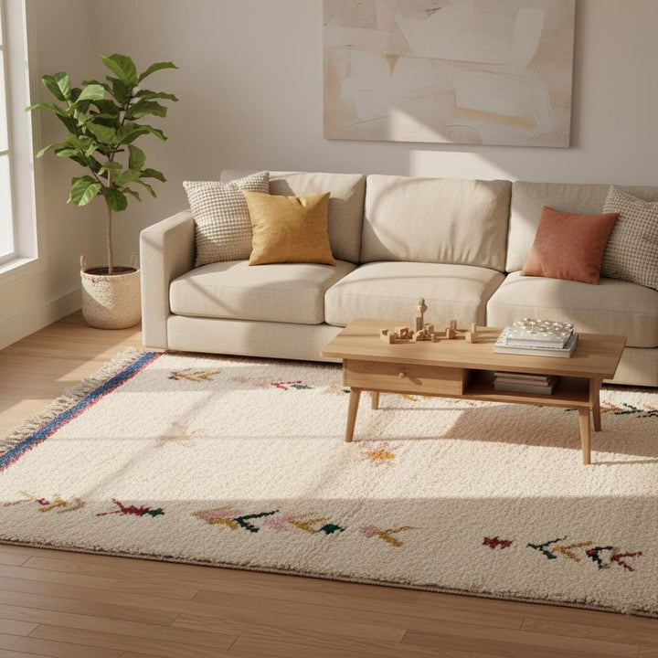 Translation missing: es.Handwoven Moroccan Wool Rug – Cream Berber Carpet, Tribal Boho Decor