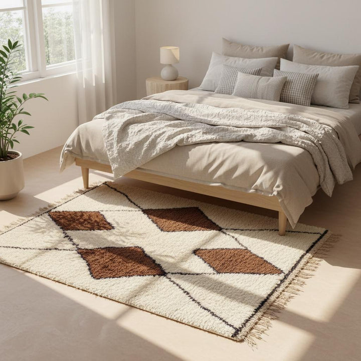 Translation missing: es.Handwoven Wool Beni Ourain Rug – Ivory Moroccan Diamond Accent