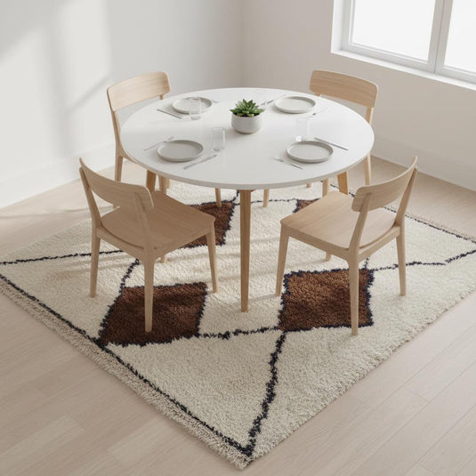 Translation missing: es.Small-to-medium cream Moroccan diamond rug, plush wool texture, ideal bedside or living room accent in boho and Scandinavian spaces